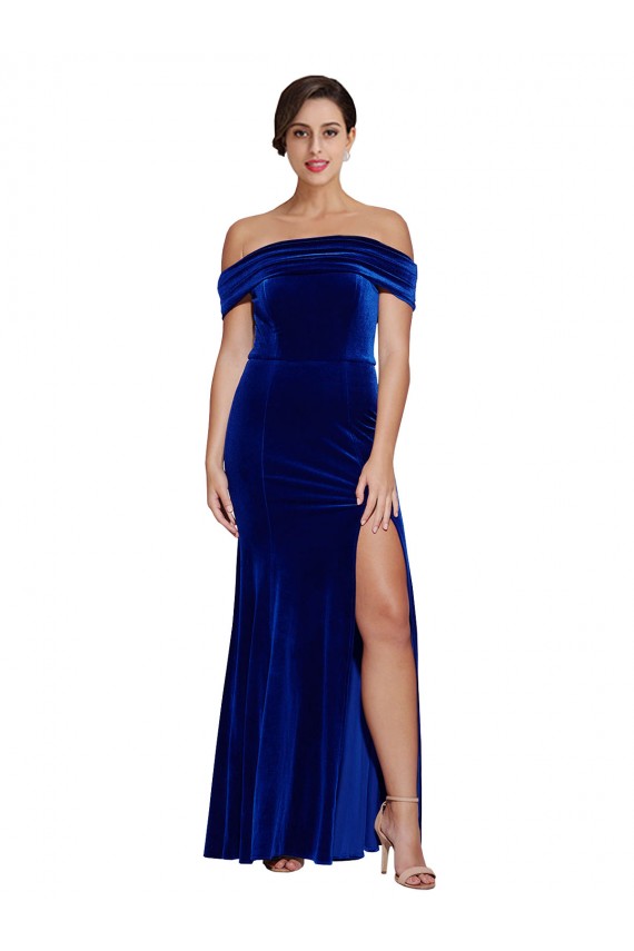 Long Sleeveless Stretch Velvet Royal Blue Mermaid Prom Dress Canada Online