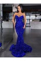 Sweep Train Sleeveless Velvet Sequin Royal Blue Mermaid Spaghetti Straps Prom Dress Canada Online