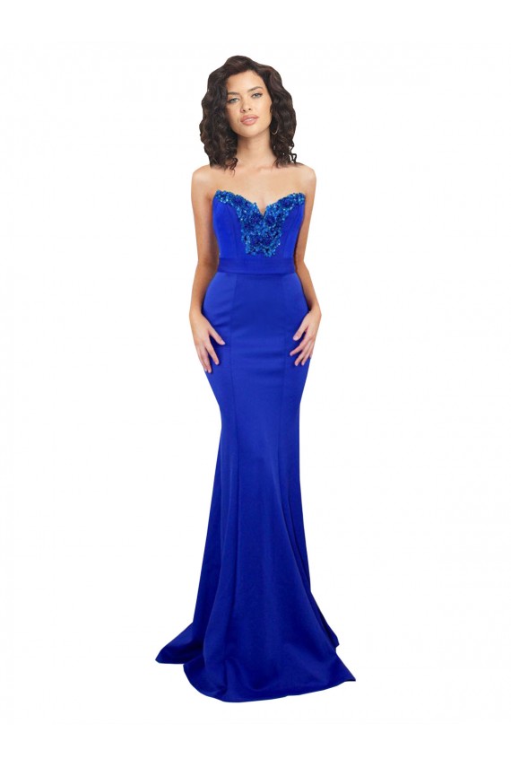 Long Sleeveless Stretch Crepe Royal Blue Mermaid Prom Dress Canada Online