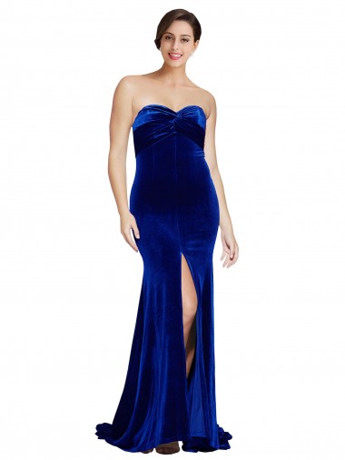 Sweep Train Sleeveless Stretch Velvet Royal Blue Mermaid Prom Dress Canada Online