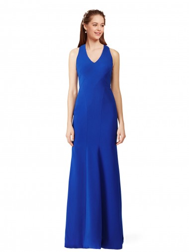 Long Sleeveless Stretch Crepe Royal Blue V-Neck Mermaid Prom Dress Canada Online