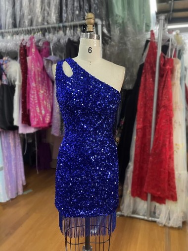 Short Sleeveless Velvet Sequins Royal Blue Sheath Homecoming Dress Canada Online