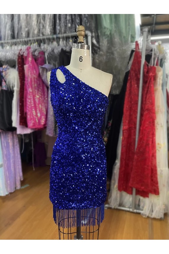 Short Sleeveless Velvet Sequins Royal Blue Sheath Homecoming Dress Canada Online