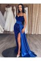 Sweep Train Sleeveless Velvet Sequin Royal Blue Sheath Prom Dresses Canada Online