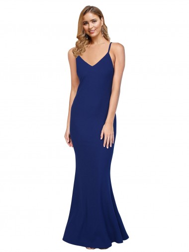 Long Sleeveless Stretch Crepe Royal Blue Sheath Prom Dress Canada Online