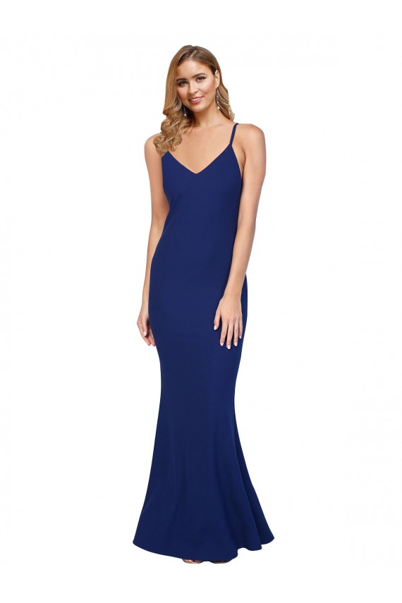 Long Sleeveless Stretch Crepe Royal Blue Sheath Prom Dress Canada Online