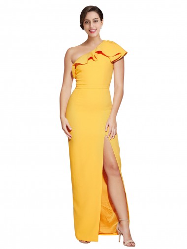 Long Sleeveless Stretch Crepe Saffron Sheath Prom Dress Canada Online
