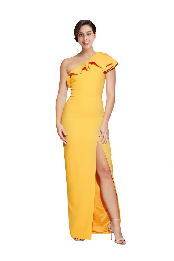 Long Sleeveless Stretch Crepe Saffron Sheath Prom Dress Canada Online