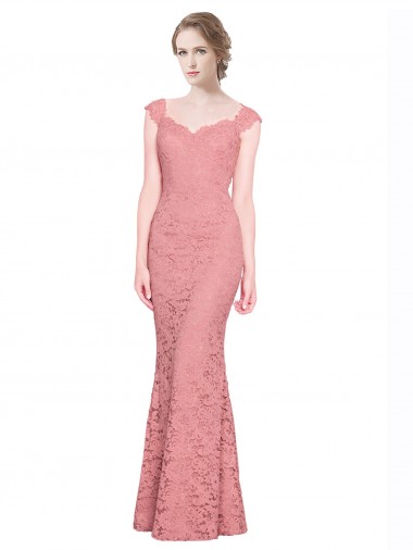 Long Sleeveless Lace Salmon Mermaid Prom Dress Canada Online