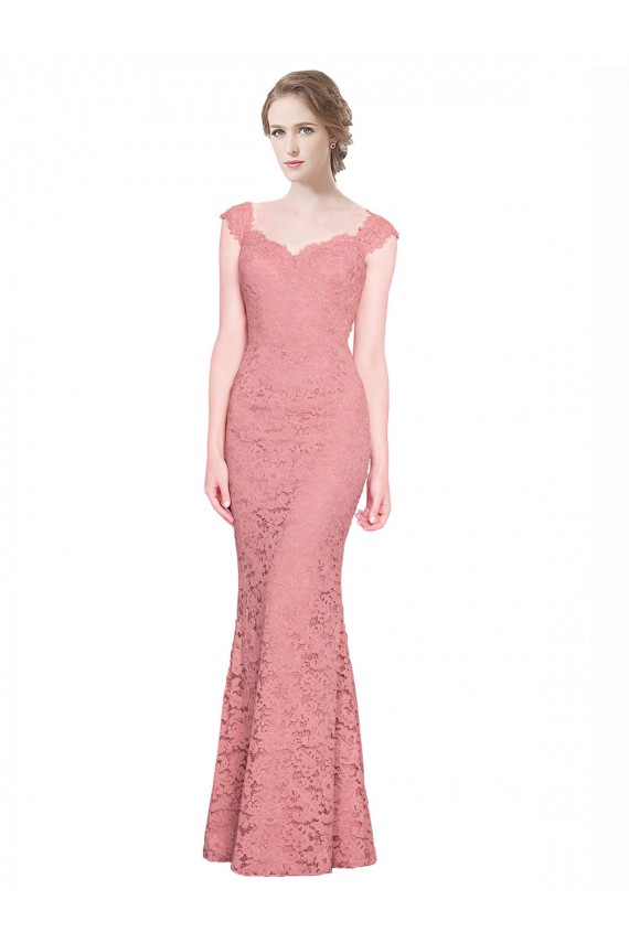 Long Sleeveless Lace Salmon Mermaid Prom Dress Canada Online