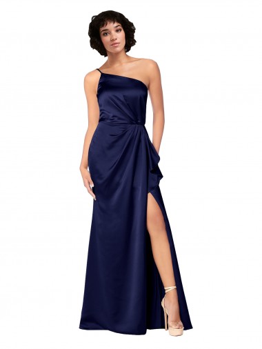 Long Sleeveless Silky Satin Sapphire A-Line Black Tie Prom Dress Canada Online