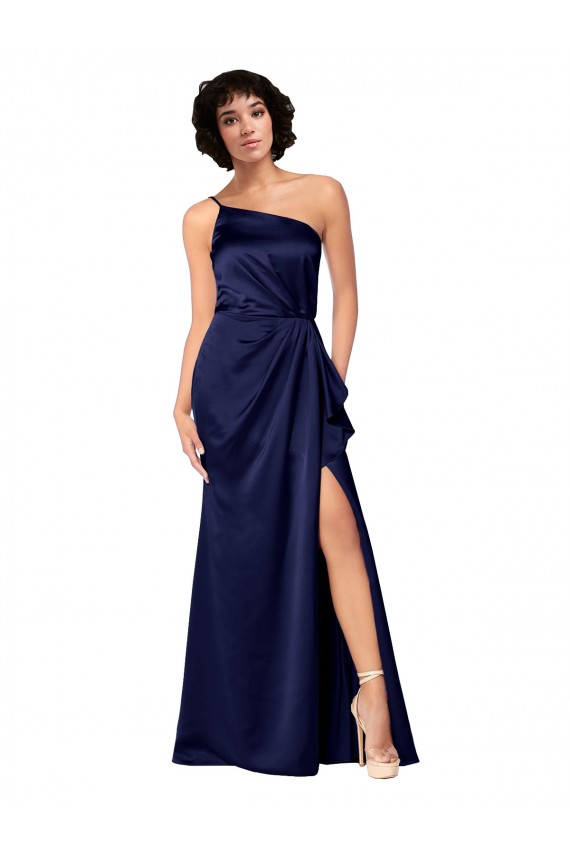 Long Sleeveless Silky Satin Sapphire A-Line Black Tie Prom Dress Canada Online