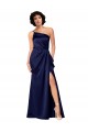 Long Sleeveless Silky Satin Sapphire A-Line Black Tie Prom Dress Canada Online