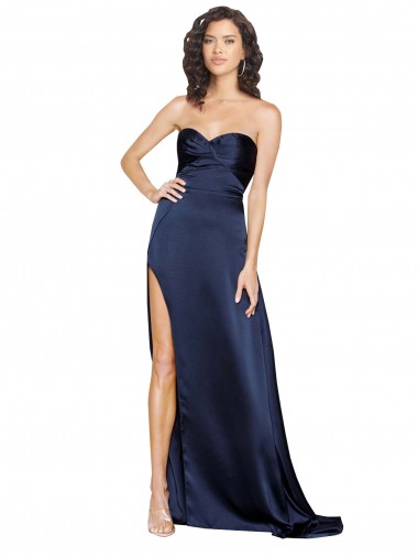 Long Sleeveless Silky Satin Sapphire Sweetheart A-Line Prom Dress Canada Online