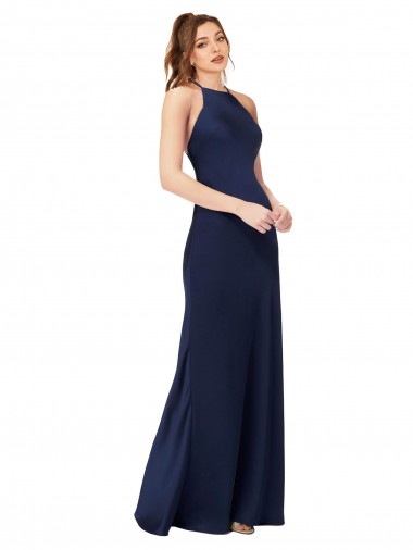 Long Sleeveless Silky Satin Sapphire Sheath Prom Dress Canada Online