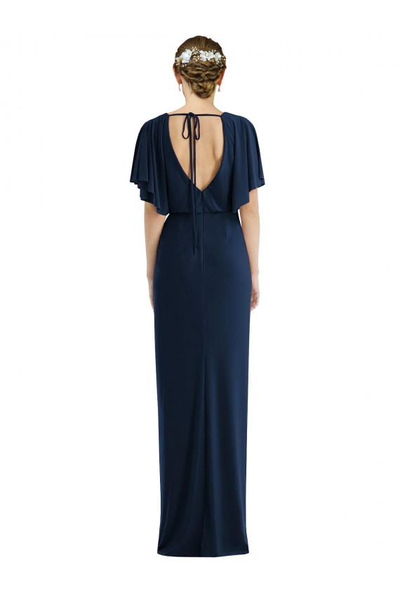 Short Sleeves Long Spandex Dark Navy Sheath Prom Dress Canada Online