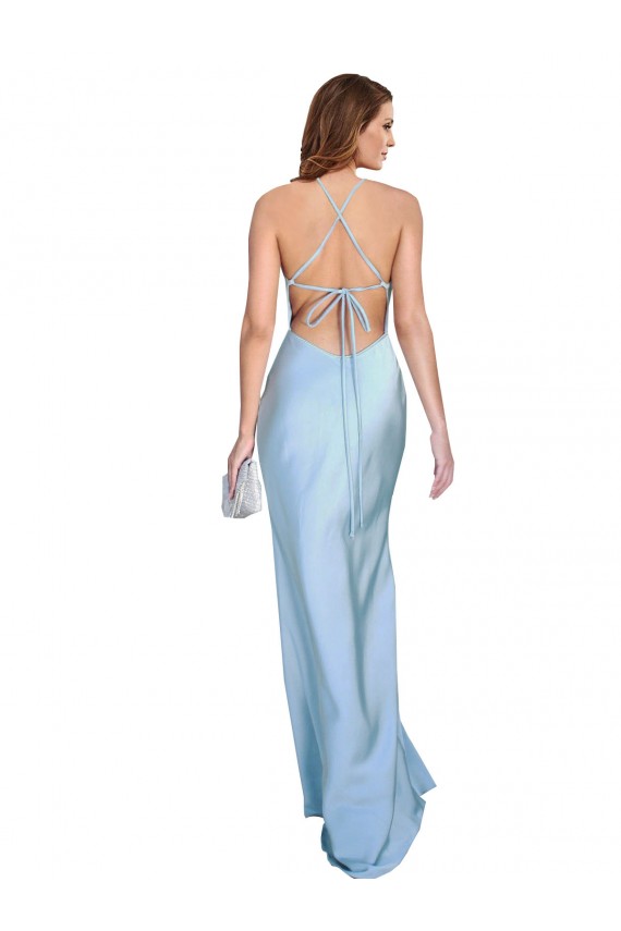 Long Sleeveless Silky Satin Light Sky Blue Sheath Prom Dress Canada Online