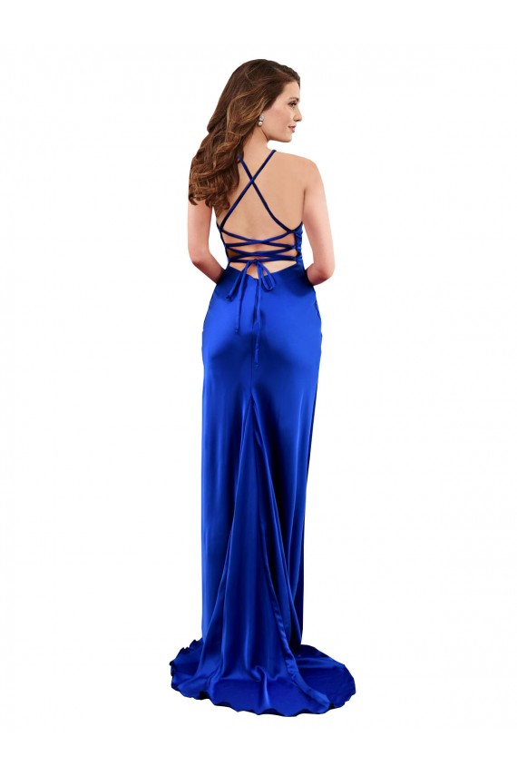 Long Sleeveless Silky Satin Royal Blue Sheath Prom Dress Canada Online