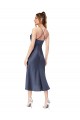Midi Length Sleeveless Silky Satin Black Sheath High Low Prom Dress Canada Online