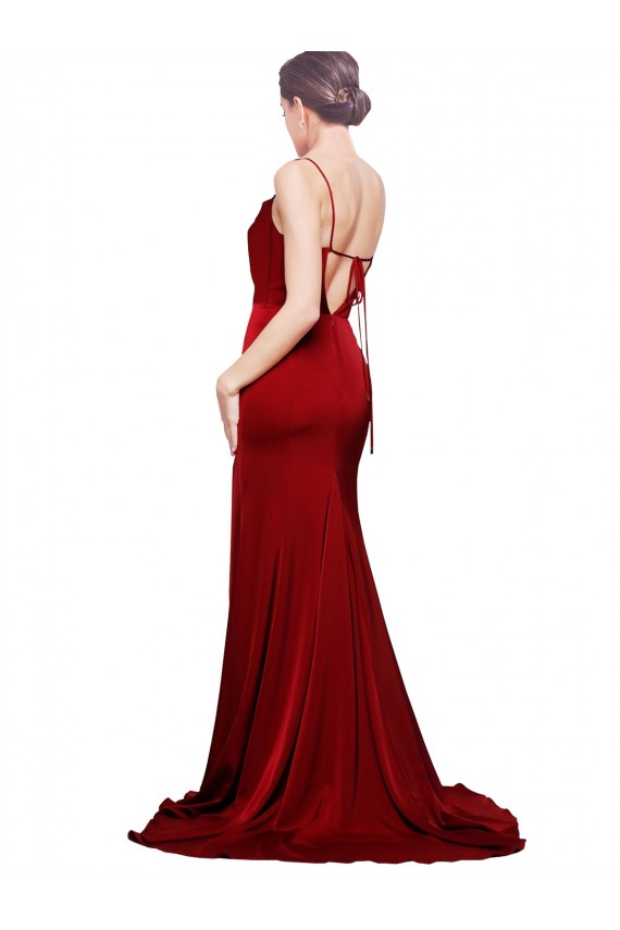Sweep Train Sleeveless Stretch Satin Burgundy Sheath Black Tie Prom Dress Canada Online