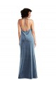 Long Sleeveless Stretch Velvet Dusty Blue Sheath V-Back Prom Dress Canada Online
