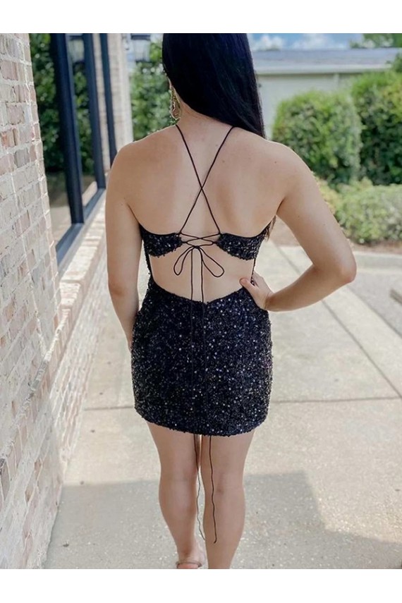 Short Sleeveless Velvet Sequin Black Sheath Prom Dress Canada Online