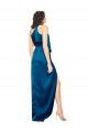 Long Sleeveless Silky Satin Peacock Blue Sheath Prom Dress Canada Online