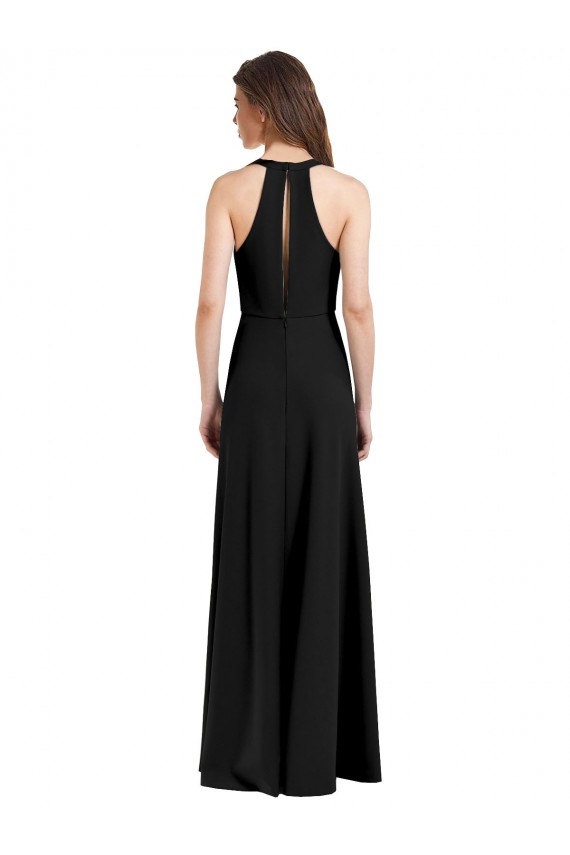 Long Sleeveless Stretch Crepe Black Halter Neck Sheath Prom Dress Canada Online