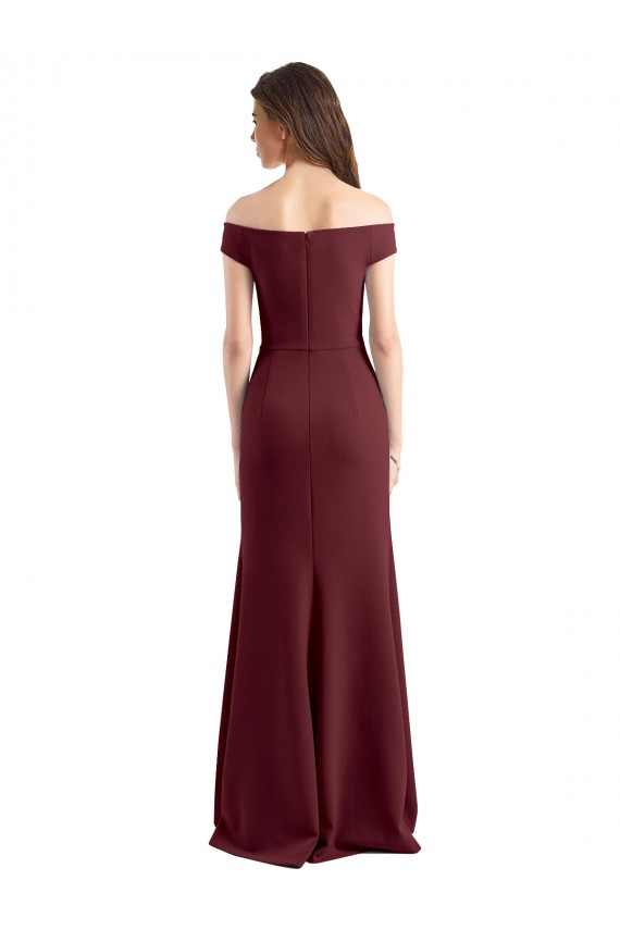 Long Sleeveless Stretch Crepe Burgundy Gold Sheath Prom Dress Canada Online
