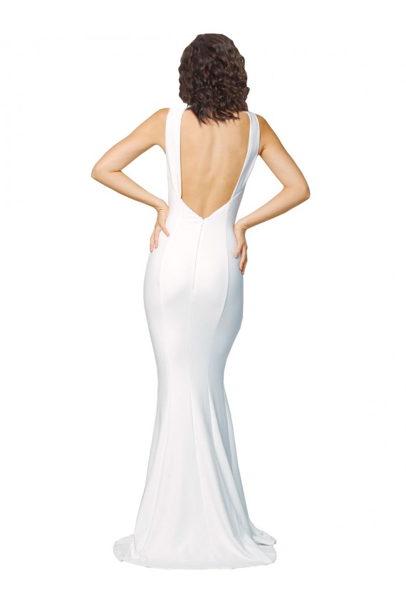 Long Sleeveless Stretch Crepe Ivory High Neck Sheath Prom Dress Canada Online