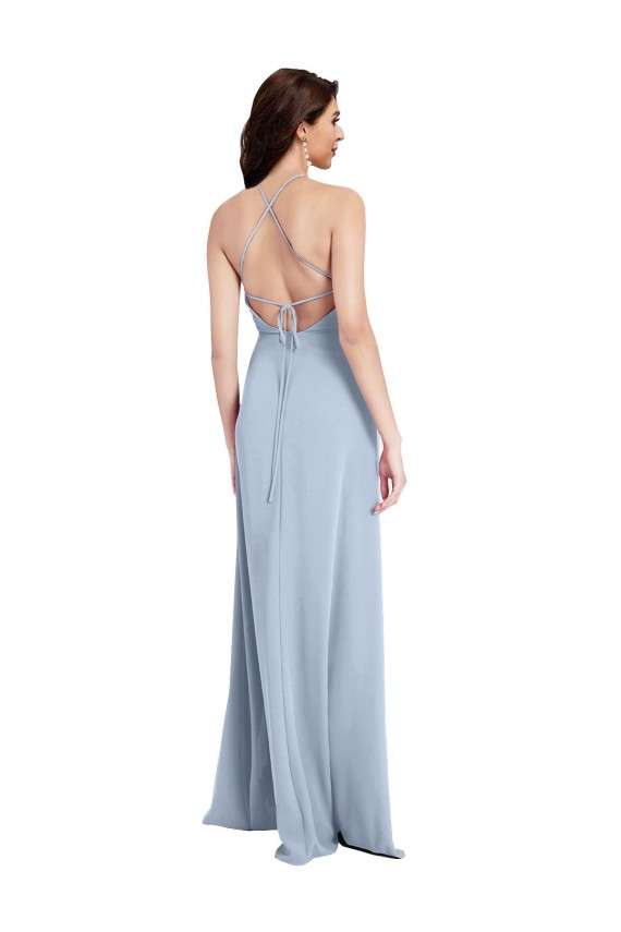 Long Sleeveless Stretch Crepe Light Sky Blue Sheath Open Back Prom Dress Canada Online