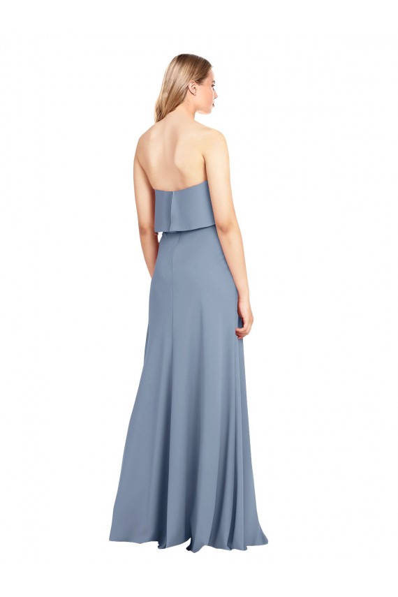 Long Sleeveless Stretch Crepe Smoke Blue Sheath Prom Dress Canada Online