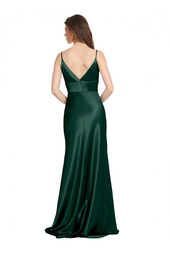 Long Sleeveless Stretch Satin Hunter Sheath Prom Dress Canada Online