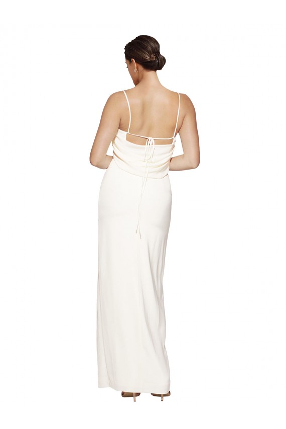 Long Sleeveless Stretch Satin Ivory Sheath Prom Dress Canada Online