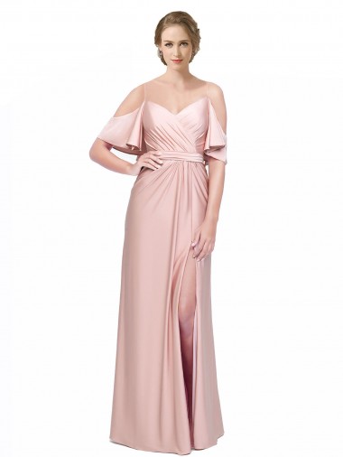 Long Cold Shoulder Silky Satin Sheath Prom Dress Canada Online
