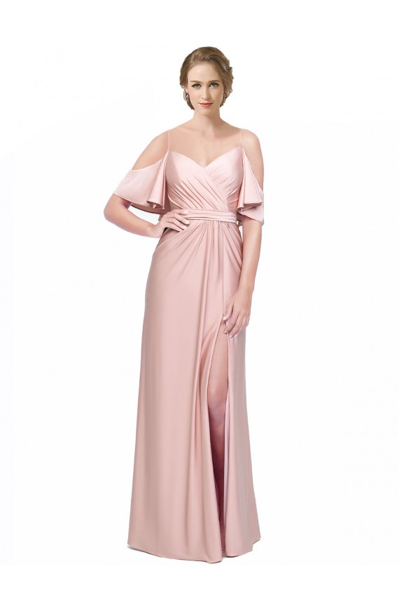 Long Cold Shoulder Silky Satin Sheath Prom Dress Canada Online