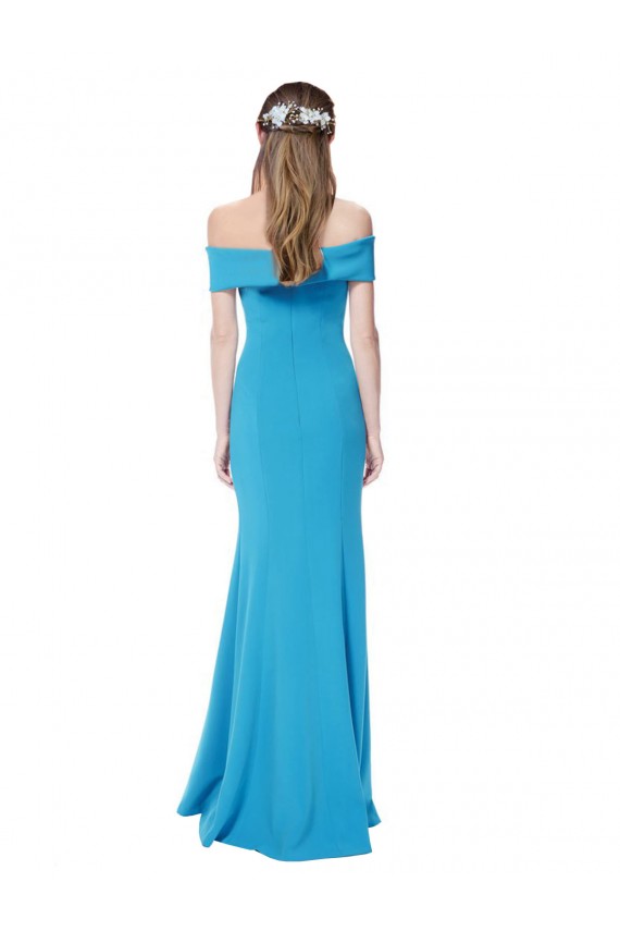 Long Sleeveless Stretch Crepe Peacock Blue Sheath Prom Dress Canada Online