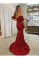 Court Train Short Sleeves Velvet Sequin Red Sheath Prom Dress Canada Online