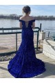Sweep Train Sleeveless Velvet Sequin Royal Blue Sheath Off the Shoulder Prom Dress Canada Online