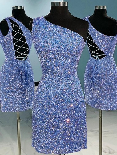 Short Sleeveless Velvet Sequin One Shoulder Sheath Prom Dress Canada Online