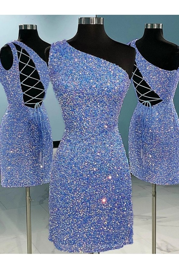 Short Sleeveless Velvet Sequin One Shoulder Sheath Prom Dress Canada Online