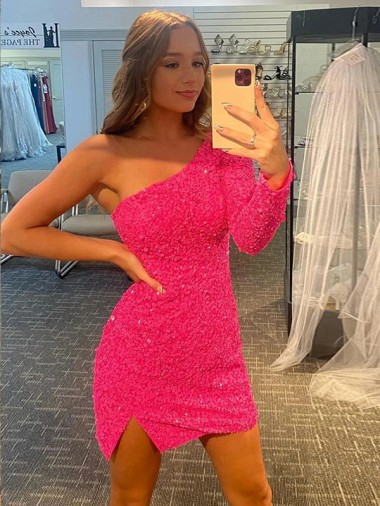 Short Long Sleeves Velvet Sequin Sheath Prom Dress Canada Online