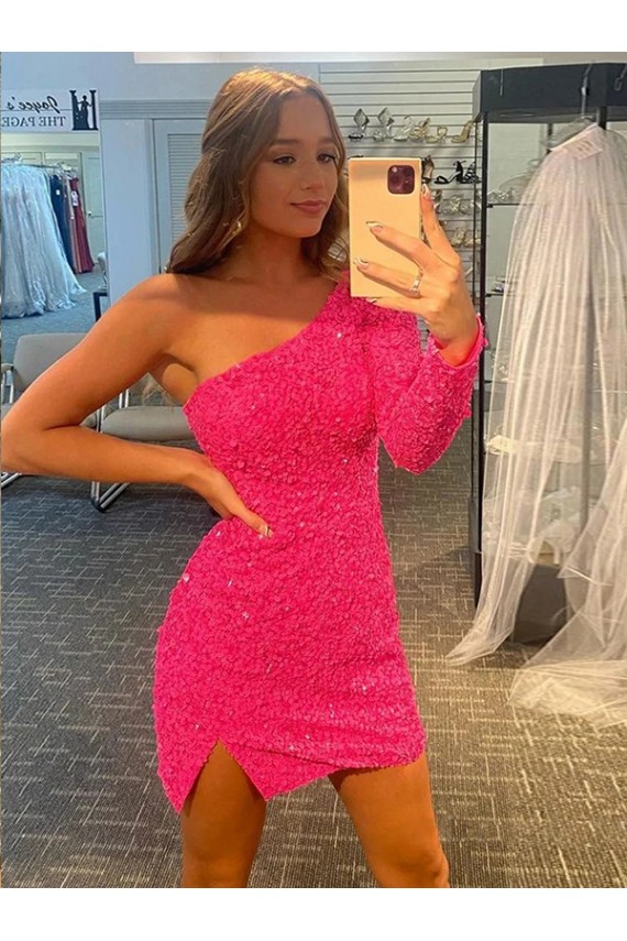 Short Long Sleeves Velvet Sequin Sheath Prom Dress Canada Online