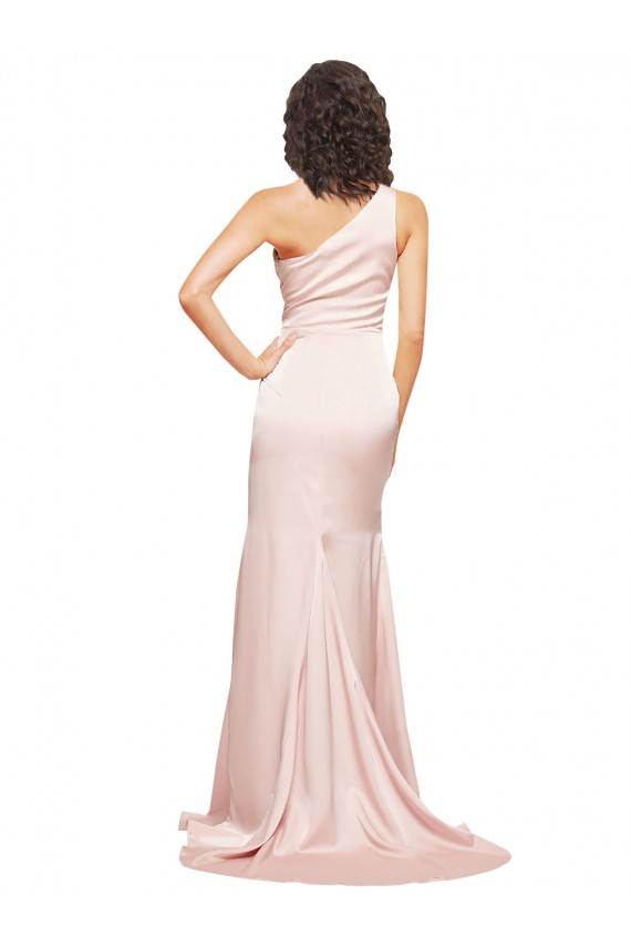 Long Sleeveless Silky Satin Pink Sheath Black Tie Prom Dress Canada Online