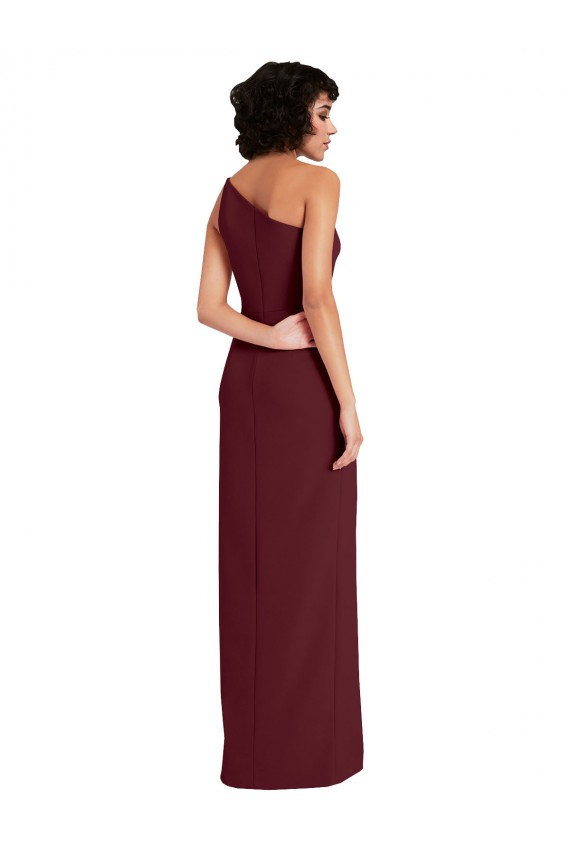 Long Sleeveless Stretch Crepe Burgundy Gold One Shoulder Sheath Prom Dress Canada Online