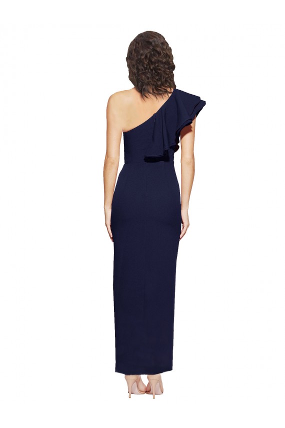 Long Sleeveless Stretch Crepe Dark Navy Sheath One Shoulder Prom Dress Canada Online
