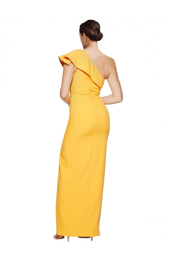 Long Sleeveless Stretch Crepe Saffron Sheath Prom Dress Canada Online