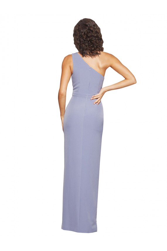 Long Sleeveless Stretch Crepe Smoke Blue One Shoulder Sheath Prom Dress Canada Online