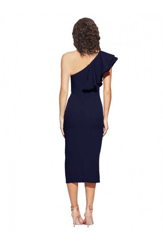 Midi Length Sleeveless Stretch Crepe Dark Navy Sheath Prom Dress Canada Online