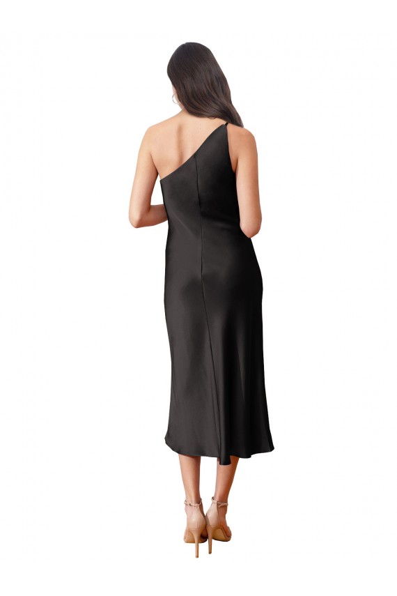 Midi Length Sleeveless Stretch Satin Black Sheath Black Tie Prom Dress Canada Online